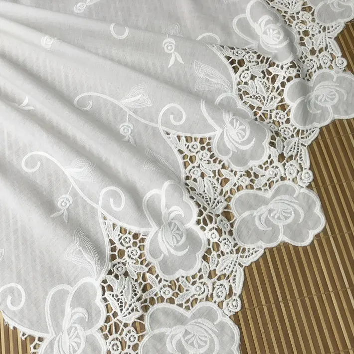 Tela de encaje Vintage de 140Cm de ancho, tejido bordado de 100% algodón para mantel