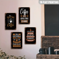 Letrero Metálico Largo con Frase de Café Negro, Decoración Divertida de Pared con Taza de Café y Granos para Cocina, Cafetería o Bar