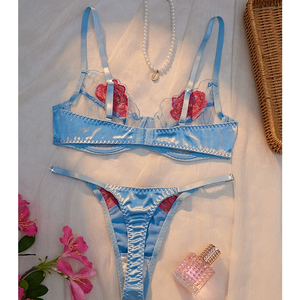 Nuevos Sujetadores Transparentes con Bordado de Flores de Amor, Lencería Sexy para Mujer con Tanga, Sujetadores sin Varillas al por Mayor - Product Image 4