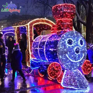 3D Outdoor Lighted Metal Rope Light Christmas Decoration of Train