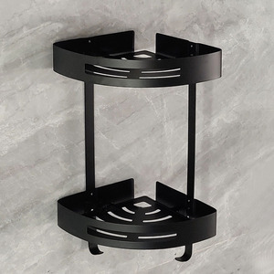 Khách sạn hiện đại treo tường góc giá thép không gỉ đôi lớp màu đen vòi hoa sen Caddy kệ móc phòng tắm Organizer - Product Image 2