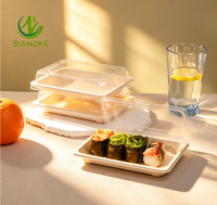 Plateau à sushi jetable en fibre de pulpe de bagasse de canne à sucre SUMKOKA avec couvercle en PET, écologique et micro-ondable