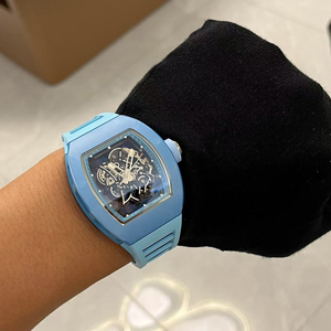 Reloj mecánico azul esqueleto deportivo de ocio de gama alta personalizado para hombres, banda de goma de 20mm, esfera de cristal, pantalla de puntero de ventana - Product Image 3