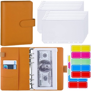 2023 Business A6 Budget Binder Wallet Notebook Customised Brown Checkered Budget Cash Planner Binder With Zipper Envelopes