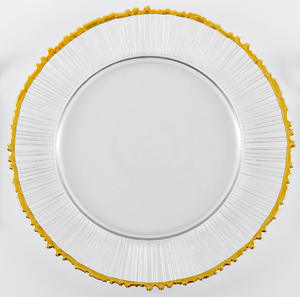 Vajilla de restaurante al por mayor, plato de cena de 13 pulgadas de cristal con borde dorado, cristal acanalado plateado para bodas, platos de cargador irregulares - Product Image 6
