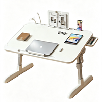 Table de lit pliable réglable en hauteur pour ordinateur portable, plateau inclinable avec tiroir, support de livre, ventilateur USB et lampe pour la lecture et le travail