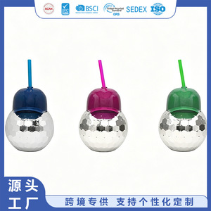 Novelty Disco Ball Water <b>Cup</b> <b>Plastic</b> With Straw Party Festival Use Reusable - Product Image 5