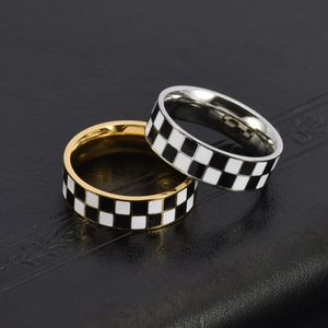 新设计批发不锈钢戒指黑白镶嵌戒指情侣定制戒指 - Product Image 4