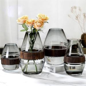 Decoración de mesa hidropónica para el hogar de estilo Natural Simple moderno, anillo de madera creativo y jarrón de cristal, arreglo floral - Product Image 1