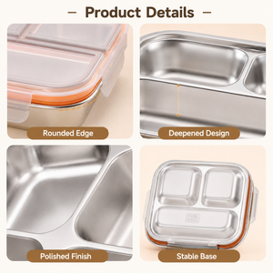 Stainless Steel <b>Lunch</b> Box304 3 Compartment Bento <b>Lunch</b> <b>Box</b> Leakproof Food Container with Lid for Kids Adults School Travel - Product Image 4