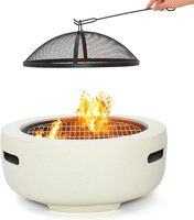 Brasero portable en acier inoxydable blanc de 55 cm pour feu de bois, avec parapluie de protection et couvercle de sécurité, 50000-74999 BTU