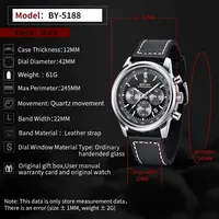 Montre à bracelet en cuir Benyar 5188, montres à quartz pour hommes, marque haut de gamme, mode, affaires, montre squelette pour homme