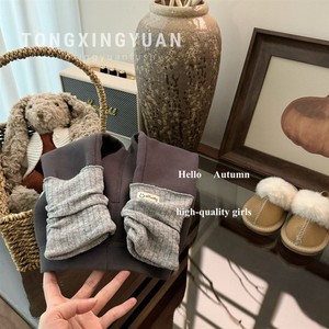 Tongxingyuan Girls Fleece <b>Lined</b> Thick Gray Leggings Autumn Winter Warm Baby <b>Pants</b> Straight Fit Cotton Solid Color - Product Image 2