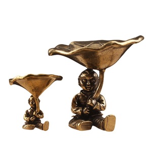 Brass Lotus Leaf Boy Incense Holder Miniature Tea Table Decoration Hand Made Metal <b>Ornament</b> For Home Office Use - Product Image 5