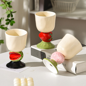 Tasse à café en porcelaine peinte à la main en forme de fruits mignons, capacité 180 ml, motif pastèque et fraise, idéale comme cadeau de Noël - Product Image 3