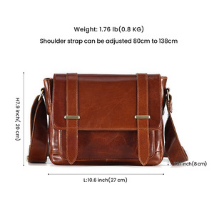 Dujiang Men's Crossbody <b>Bag</b> Oil-waxed Leather Brown Durable Everyday Use - Product Image 4