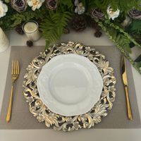 Assiette de présentation vintage de 13 pouces, ronde, ajourée, à motif floral, avec bordure ornée, argentée et dorée, pour mariage et banquet