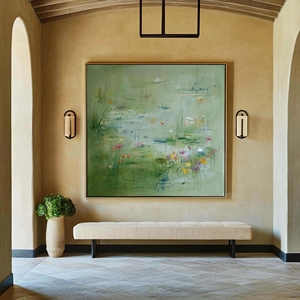 Grande peinture murale encadrée verte, art abstrait, peinture à l'huile texturée 3D faite à la main, décoration de <span class=keywords><strong>salon</strong></span>, peinture sur toile de jardin aquatique - Product Image 6