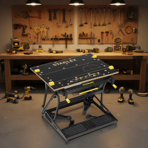 Stanley Double Height Workbench With Adjustable Height And <b>Storage</b> Shelf For <b>Workshop</b> Use - Product Image 3