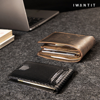 Dompet tepi besi warna kustom pria, kantung kartu lipat dua serat karbon klip uang Vertikal Horizontal untuk lelaki