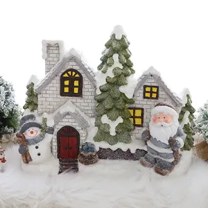 Custom Resin Crafts Christmas Snowman Decoration For Christmas Decor Lemax Christmas Village Houses led lights
