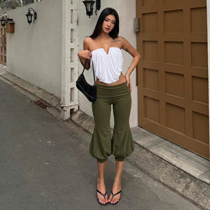 Solid Color Low Waist Knit <b>Balloon</b> Pants Cropped Length European American Basic Hot Girl Flattering Versatile Casual Pants - Product Image 1