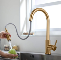 Robinet de cuisine monocommande en or brossé avec douchette extractible, valve en céramique, moderne, monotrou, à poser sur plan de travail