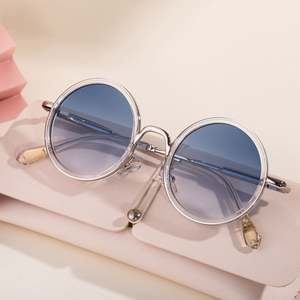 Lunettes de soleil rondes en métal pour hommes et femmes, monture fine en alliage, verres dégradés UV400, personnalisables avec logo, collection mode 2025 - Product Image 1