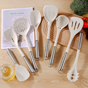Silicone Kitchen Utensil Set 7Pcs Stainless Steel Handle Heat Resistant Non Stick Spatulas <b>Cooking</b> Spoons For Home Use - Product Image 1