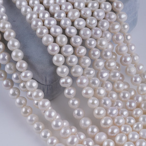 Perles d'eau douce blanches naturelles en gros, 7-8 mm, presque rondes, accessoires de collier semi-finis, perles en vrac - Product Image 5