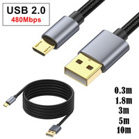 USB 2.0 Aluminiumgehäuse-Verlängerung kabel mit USB-A-zu-Micro-USB 5P-Steckern 3A Langes Schnell lade kabel