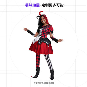 Costume de Clown Effrayant pour Halloween 2025, Déguisement pour Femmes Adultes, Tenue de Soirée de Cirque, Design à Carreaux Rouge et Noir - Product Image 4