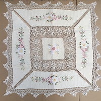 Nappe vintage en dentelle crochetée à la main, broderie florale en ruban de coton, couleur ivoire, carrée, pour mariage, banquet, hôtel, décoration de salle à manger à domicile