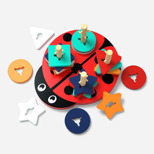 Sussidi didattici in età prescolare abbinati a forma di <span class=keywords><strong>scarabeo</strong></span> cartone animato animale forma geometrica set pilastro legno giocattoli educativi precoci per bambini - Product Image 6