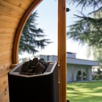 Sauna uap tradisional kayu padat satu orang desain barel luar ruangan Cedar merah dengan kompor pembakar fitur uap kering baru