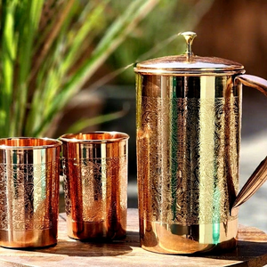Ensemble de carafes à eau en cuivre avec couvercles, design oriental, vaisselle pour la maison, grande capacité - Product Image 1
