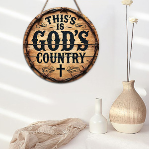 Letrero colgante de madera en stock, placa redonda para puerta, adorno de pared de madera, decoración para fiestas con la Cruz de Dios - Product Image 2