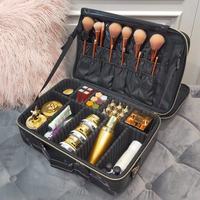 Trousse de maquillage en cuir pour artiste, trousse de maquillage de grande capacité, trousse de rangement pour cosmétiques, sac de voyage Portable rose à fermeture éclair, trousse de cosmétiques PU PI