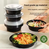 Bols ronds noirs jetables en PP avec couvercles, récipients de stockage pour soupes et aliments, compatibles micro-ondes