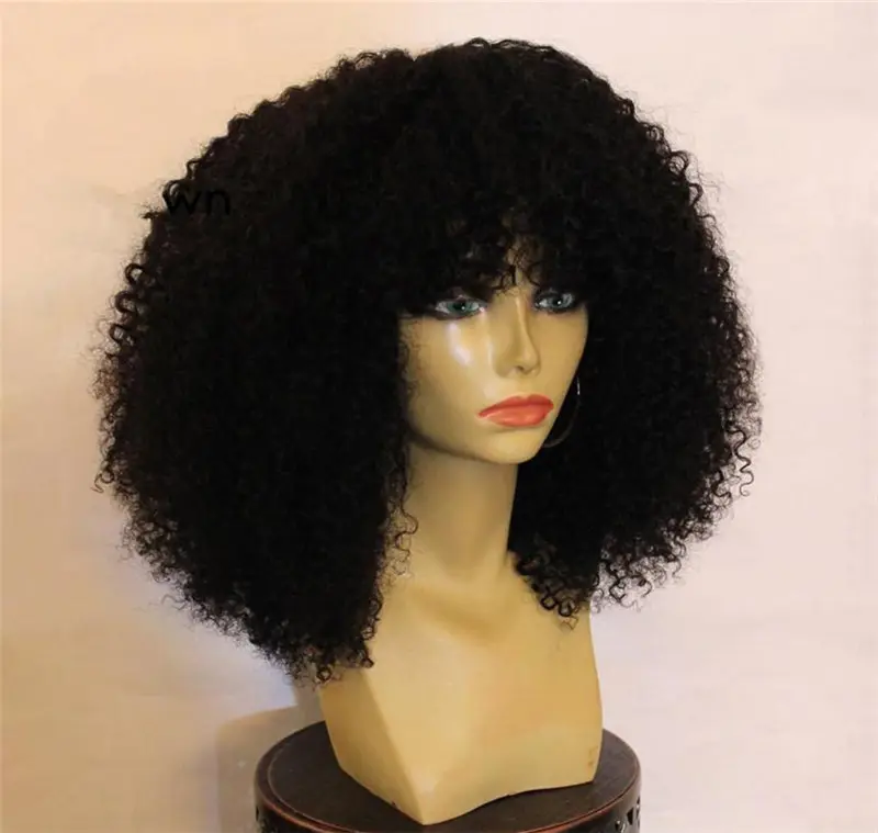 150% Density Mongolian Afro Kinky Curly Wig With Bang 13x6 Lace Front Human Hair Wigs Pre Plucked For Black Women Bleached Knots