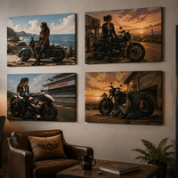 Affiches et impressions peintes à la main pour les passionnés de peinture à l'huile, thème moto rouge, décoration intérieure, cadeau unique