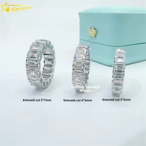 Hot selling high quality 925 silver engagement eternity band 3*5mm 4*6mm 5*7mm emerald cut moissanite ring