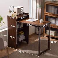 Bureau pliable multifonctionnel réglable avec étagères de rangement et tiroir, table d'ordinateur pliable gain de place pour petits espaces