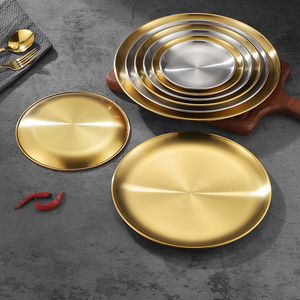 Pratos redondos de aço inoxidável, bandejas douradas, pratos para bife e pratos para sobremesa - adequados para cozinhas de restaurantes. - Product Image 2