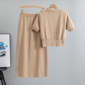 Completo in Maglia di Alta Qualità Francese per <span class=keywords><strong>Donna</strong></span>, Primavera-Estate 2026, Nuovo Set Due Pezzi, Stile Dolce e Delicato, Gonna a Maniche Corte - Product Image 3