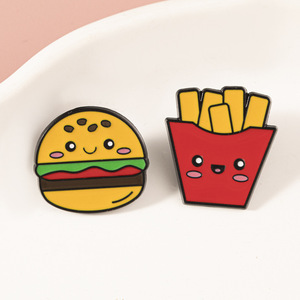 Broche de Metal con Diseño de <span class=keywords><strong>Hamburguesa</strong></span> y Papas Fritas de Dibujos Animados Americanos, Accesorio Personalizado para Ropa y Bolsos, Pin de Solapa de Aleación de Zinc - Product Image 1