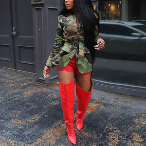 เสื้อแจ็คเก็ตผู้หญิงแฟชั่นใหม่ปี 2026 ลายพราง พร้อมเข็มขัด ปกเสื้อเชิ้ต ติดกระดุมสามเม็ด - Product Image 2