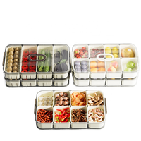 Boîte à snackle portable divisée à 8 grilles Boîte de rangement de snackle de qualité alimentaire Plateau de service alimentaire transparent avec couvercle pour réfrigérateur garde-manger