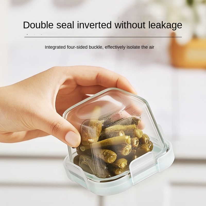 Eco-friendly Kitchen Glass Square 180ml Modern Small Seasonings Bowl Lid High Temperature Resistant Fresh-Keeping Dry Food Party view 2