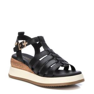 Sandales compensées pour femme Carmela en cuir noir avec plateforme et boucle dorée - Product Image 2